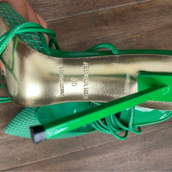 Jessica Rich Women's 36 Strappy Mesh Pointed Toe Ankle Tie Kelly Green 5” Heel - Picture 8 of 10